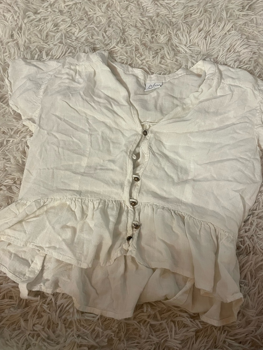 Patrons of Peace Cream Ruffle Button-Front Blouse